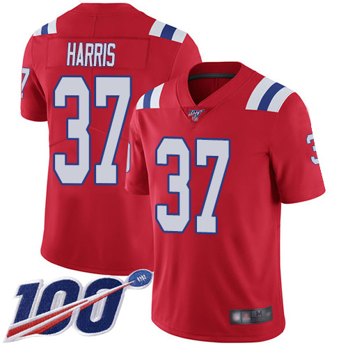 New England Patriots Football 37 100th Season Limited Red Men Damien Harris Alternate NFL Jersey